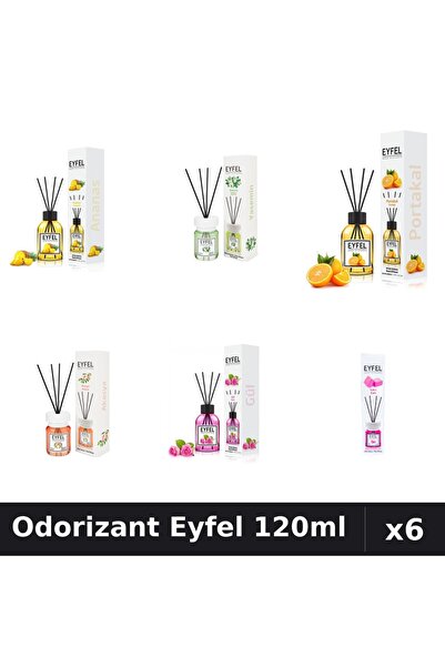 Eyfel Set 6 Odorizante Cameră Betișoare - 6 Arome Asortate, 120ml Parfum Intens