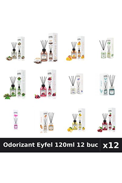 Eyfel Set 12 Odorizant Camera Betisoare 120ml - 12 Arome Asortate, Parfum Intens