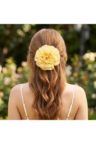 woodycord Yellow White Gingham Large Rose Clip Buckle