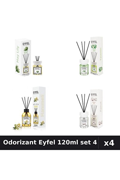 Eyfel Set 4 Odorizant Camera Betisoare 120ml - Lacramioare, Iasomie, Bumbac