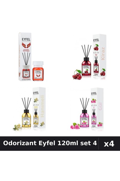 Eyfel Set 4 Odorizante Camera Betisoare 120ml - Red Dragon, Cireșe, Trandafir...