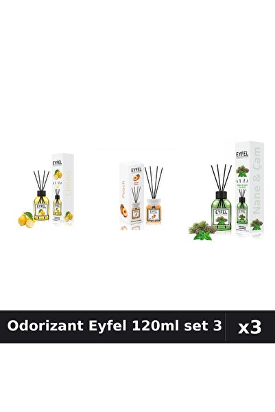 Eyfel Set 3 Odorizant Camera Betisoare 120ml - Lămâie, Piersică, Pin Mentă
