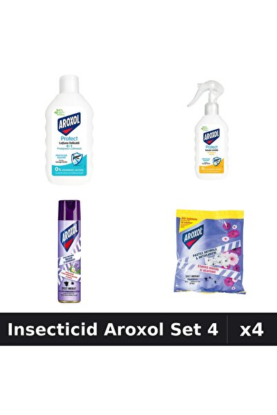 Aroxol Set 4 Insecticid - Loțiune Repelent 200ml, Spray 250ml, Pastile 20 buc