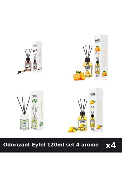 Eyfel Set 4 Odorizant Camera Betisoare 120ml - Vanilie, Portocala, Iasomie, A...