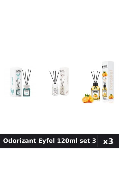 Eyfel Set 3 Odorizant Camera Betisoare 120ml - Angel, Bumbac, Portocala