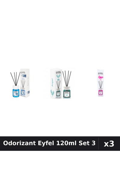 Eyfel Set 3 Odorizant Camera Betisoare 120ml - Angel, Cool Water, Bubble Gum