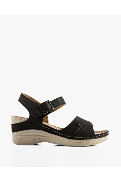 ALOGO Women's Black Platform Sandals Made of Eco- Leather Zugy