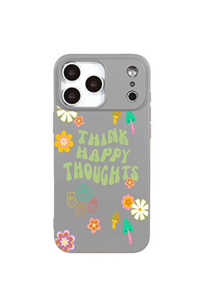 Casen iPhone 17 Pro Gri Think Happy Renkli Silikon Kılıfı