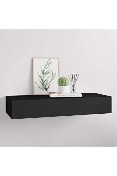 vidaxl Ράφι Τοίχου με Συρτάρι Μαύρο 60 x 23,5 x 10 εκ. από MDF