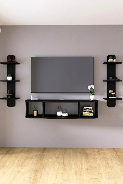 HMC DECOR 120cm Ayaksız Duvara Monteli Tv Ünitesi Ve 2 Adet 90cm Uzunluk Duva...