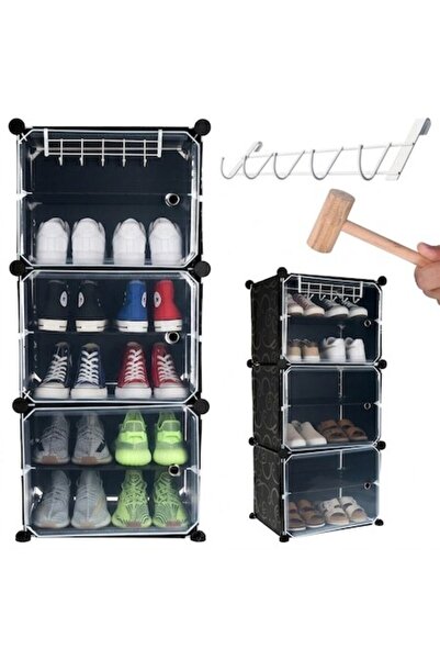 Ruhhy Modular shoe rack set, 6 levels, 93 x 44 x 31.5 cm, PP + iron + ABS, Black