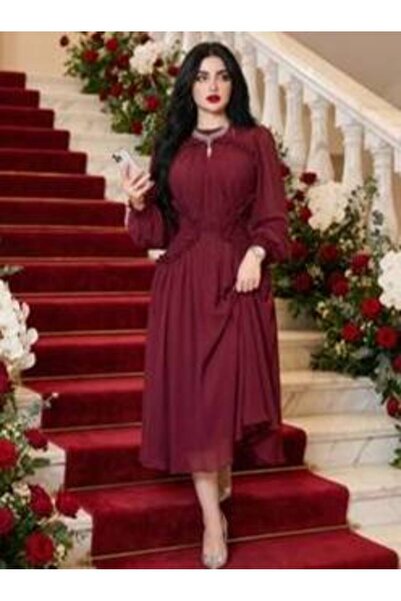 Shams Fashion Red Chiffon Evening Dress
