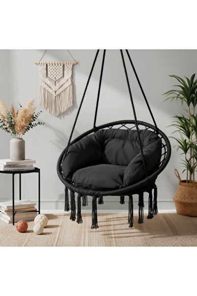 EMATTEIRO Scaun Suspendat Tip Hamac cu Perne Confortabile, Negru, Stil Boho, ...