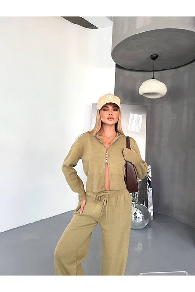 OYERGA MODA طقم تريكو نسائي بغطاء للرأس
