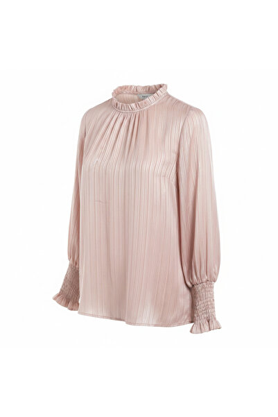 REVIEW Pink Striped Ruffle Neck Blouse - Size 8