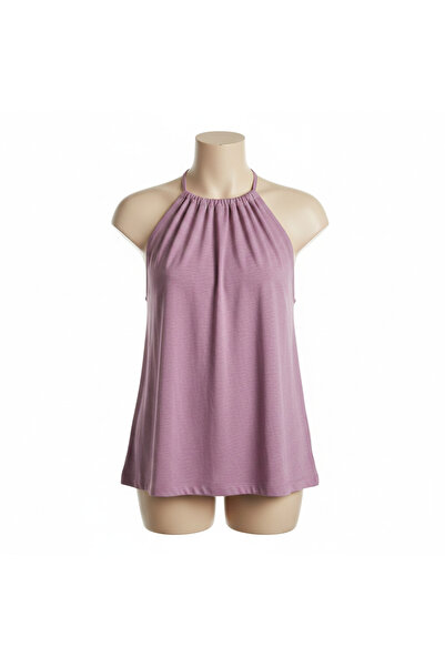 Genaric Women's Purple Linen Halter Neck Gathered Top