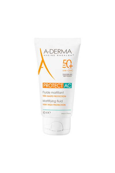 A-DERMA Protecție AC, Matifiant, Fluid, Pentru față, SPF50+, 40 ml