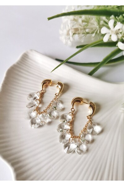 Halley Concept Crystal stone steel dangle earrings 4 cm