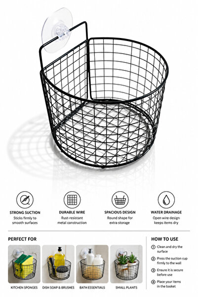 Denx Wall Mounted Round Storage Basket Metal Wire Organizer Basket Kitchen St...