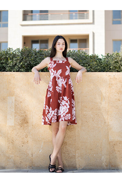 Sanskrutihomes By Styli Rust Floral Print Square Neck Mini Dress