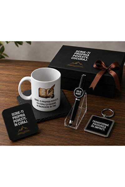 ALL PAPICKS Set Cadou Personalizat: Cană, Pix, Breloc și Suport – Mesaje Moti...