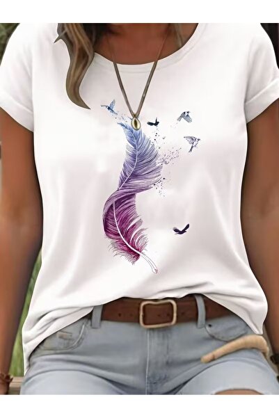 PAVRO Unisex Άνετο T-shirt με μικτό σχέδιο και στάμπα