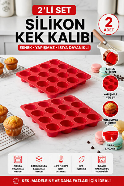 Stork 2 Adet 16 Gözlü Silikon Makaron, Mini Kek ve Çikolata Kalıbı - Yanmaz Y...