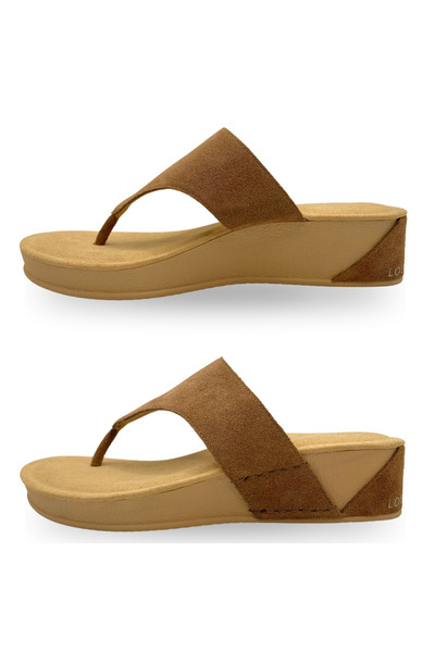 Lollapalooza Shoes & Accessories Lollapalooza Aruba Tan Suede Thong Wedge