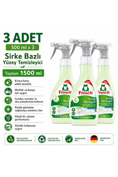 Frosch Essig Reiniger Sirke Bazlı Kireç Çözücü Yüzey Temizleyici 3x500 ml