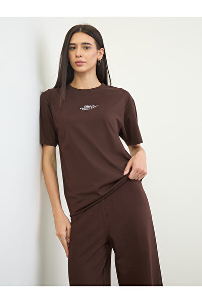 Styli Brown Embroidered Detail T-Shirt and Joggers Co-Ords
