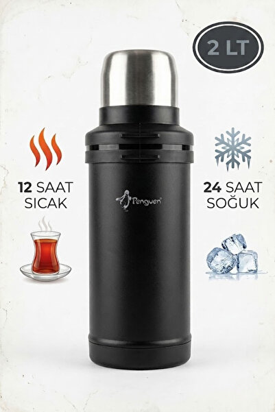 Penguen 2 Litre Avcı Termos Vakumlu Çelik Termos Kamp Piknik Çay Kahve Termos...