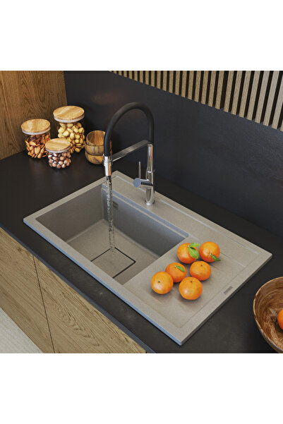 Granitan Chiuveta Granit Rendo, 810x505 mm, pachet cu baterie Vasto Bej si sifon