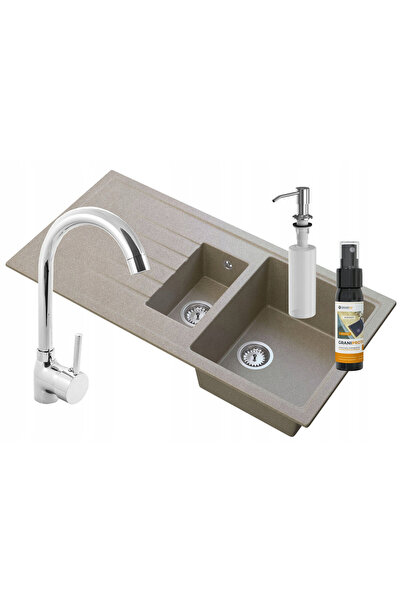 Granitan Pachet chiuveta Solaris, granit, doua cuve 995x489mm, cu robinet si ...