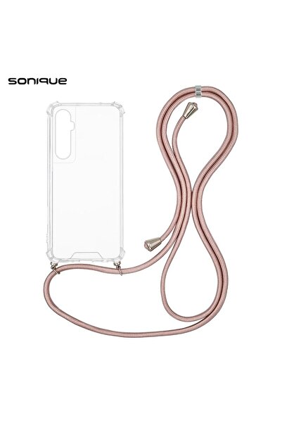 Sonique Θήκη Σιλικόνης με Κορδόνι Armor Clear Realme C65 4G Ροζ Χρυσό Σατινέ