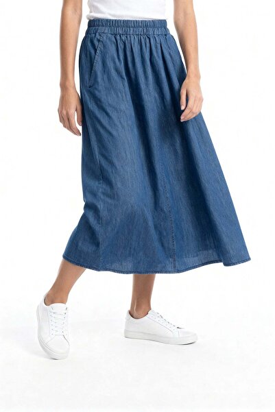 HAKKE Women's denim a-line midi skirt