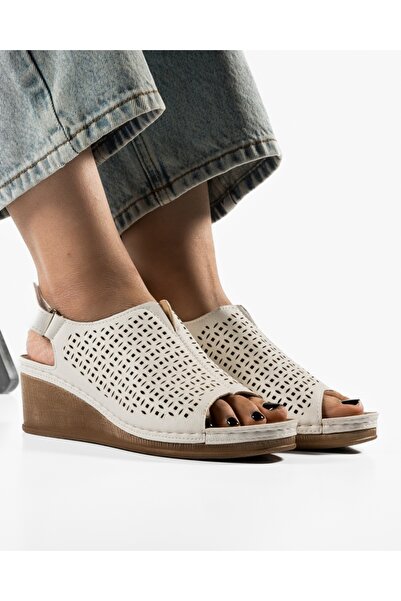 ALOGO Women's White Sandals Made of VATA Eco- Leather