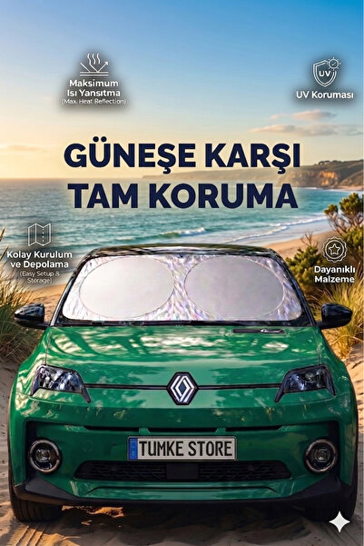TUMKE Araba Ön Cam Güneşlik Premium Araç İçi Gölgelikl Büyük Boy Katlanabilir Isı Yansıtıcı UV Korumalı Oto İçi Güneş Koruyucu Perde