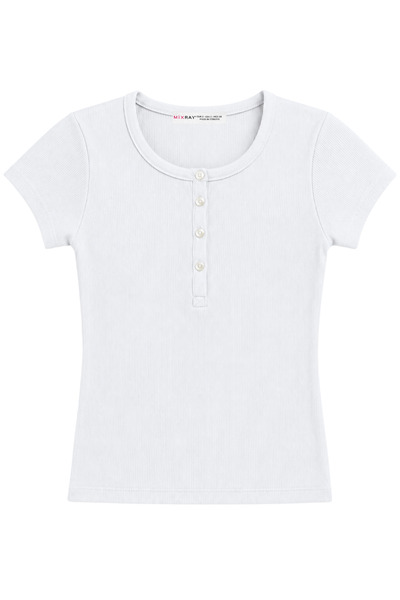 Mixray 2121 Women's 100% Cotton Camisole Button Detailed T-Shirt White