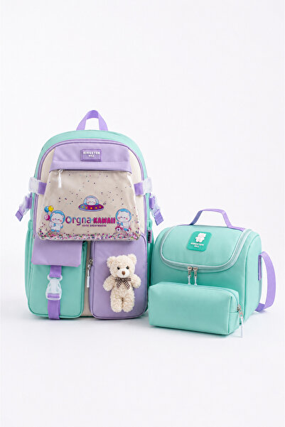 Kingston Hill Kawaii Kore Tarzı İlkokul Çantası 3'lü Set ( Folyolu Beslenme +...