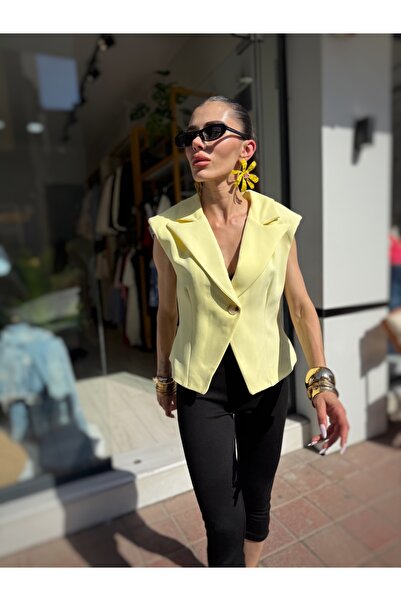 GÜLCİCİ Sarı Blazer Yelek