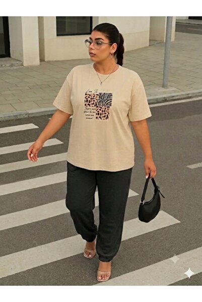 YK WEAR Unisex Oversize T-Shirt Tracksuit Leopard & Zebra Patterned Printed C...