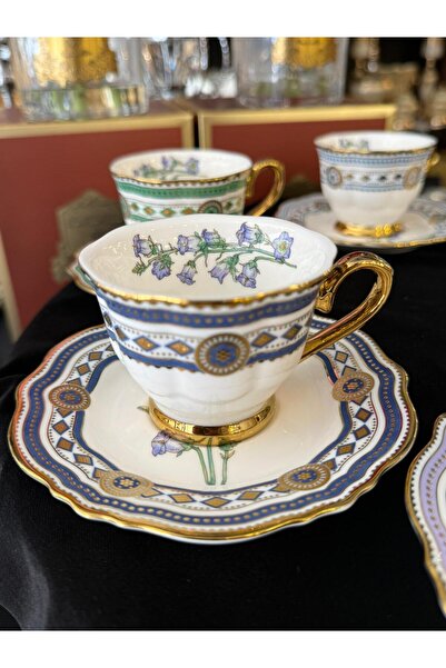 LOKMAN ZÜCCACİYE SHOWROOM 6 People 1. Sinif Porcelain Embossed Patterned Gold...