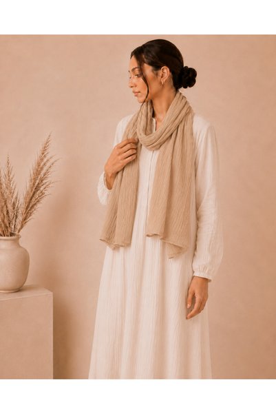 efdal şal eşarp Efdal Sand Beige Cotton Lycra Woven Cotton Shawl