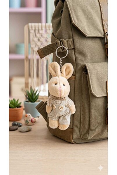 Şirin Salopetli Peluş Tavşan Anahtarlık - Vintage Tarzı Çanta Aksesuarı ve Süsü