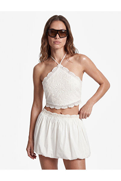 Koton X Sibil Çetinkaya - Lace Detailed Poplin Mini Balloon Skirt