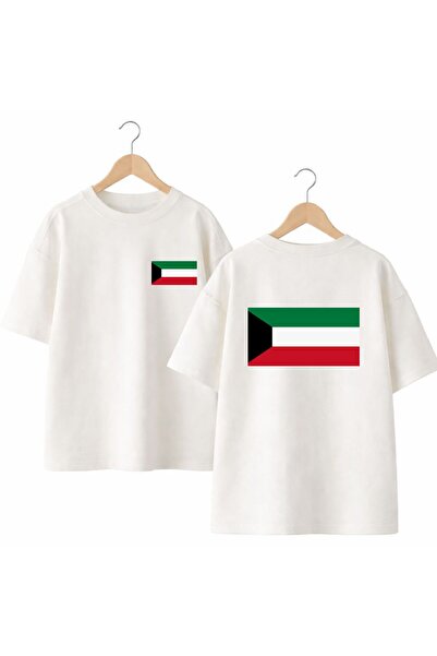playwear تي شيرت مطبوع عليه علم الكويت من الخلف والصدر، مصنوع من القطن بنسبة ...