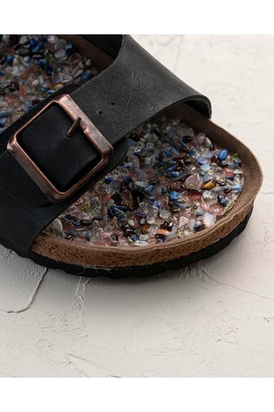 STONYX Doğal Taş Tabanlı Siyah Tokalı Unisex Terlik