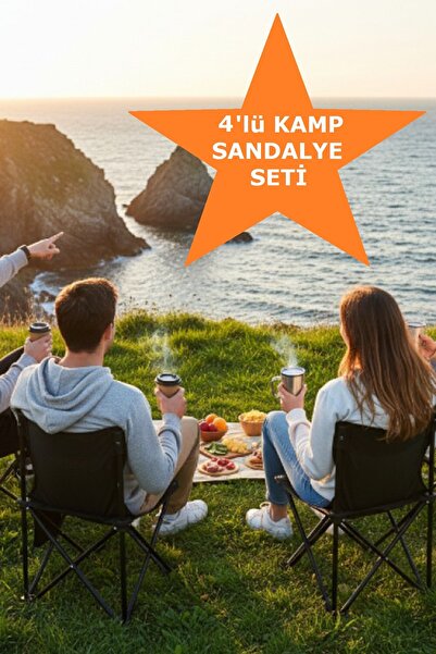 CİYU TİCARET 4'lü Set Katlanabilir Kamp Sandalyesi Taşınabilir Outdoor Piknik...