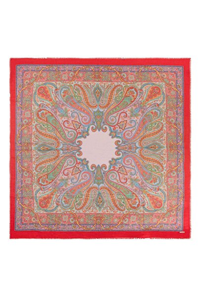 Silk and Cashmere Renkli Jas ipekli Baskılı Pareo Şal 140x140 cm