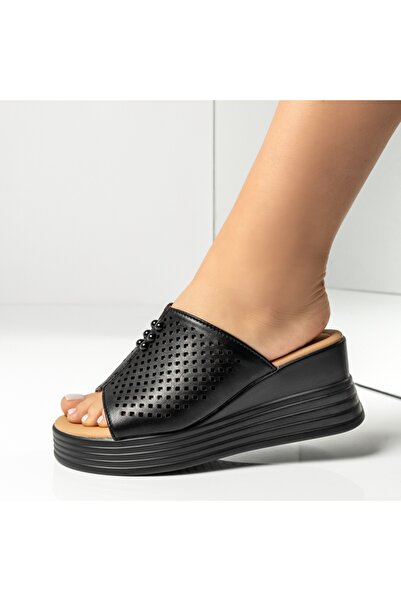 Modlet.ro Women's black casual platform mules with perforations ZOE8